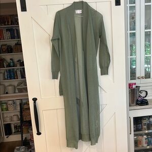 Long Green Open-Front Cardigan